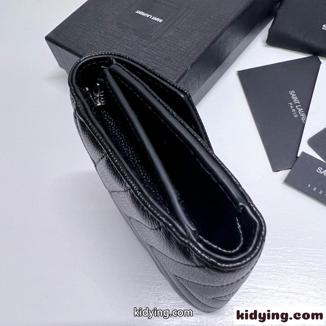 シルバー金具 コンパクト イヴ・サンローラン 財布 コピー モノグラム 三つ折り財布  ウォレット-1