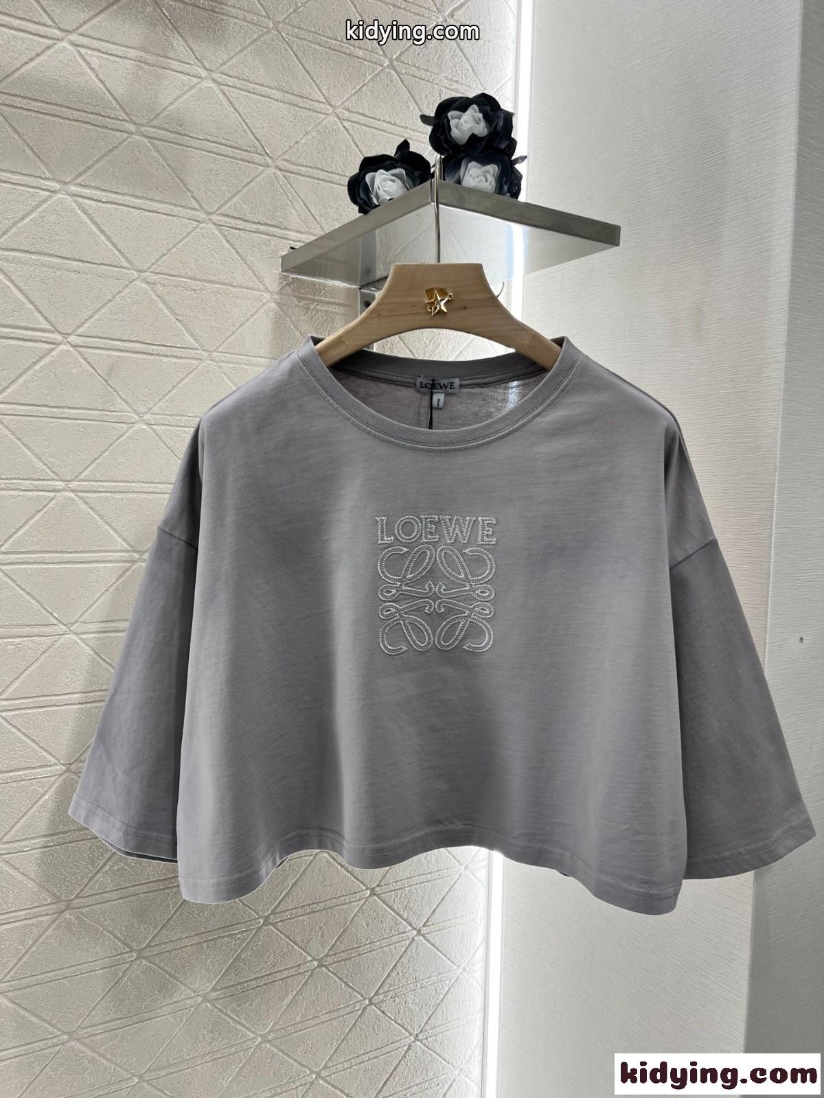 カジュアル アナグラム クロップドTシャツ ロエベ Tシャツ コピー グレー-2