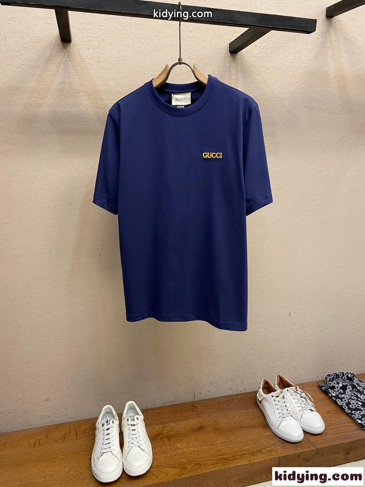 シンプル カジュアル コットン 半袖Tシャツ グッチ Tシャツ コピー ブルー-0