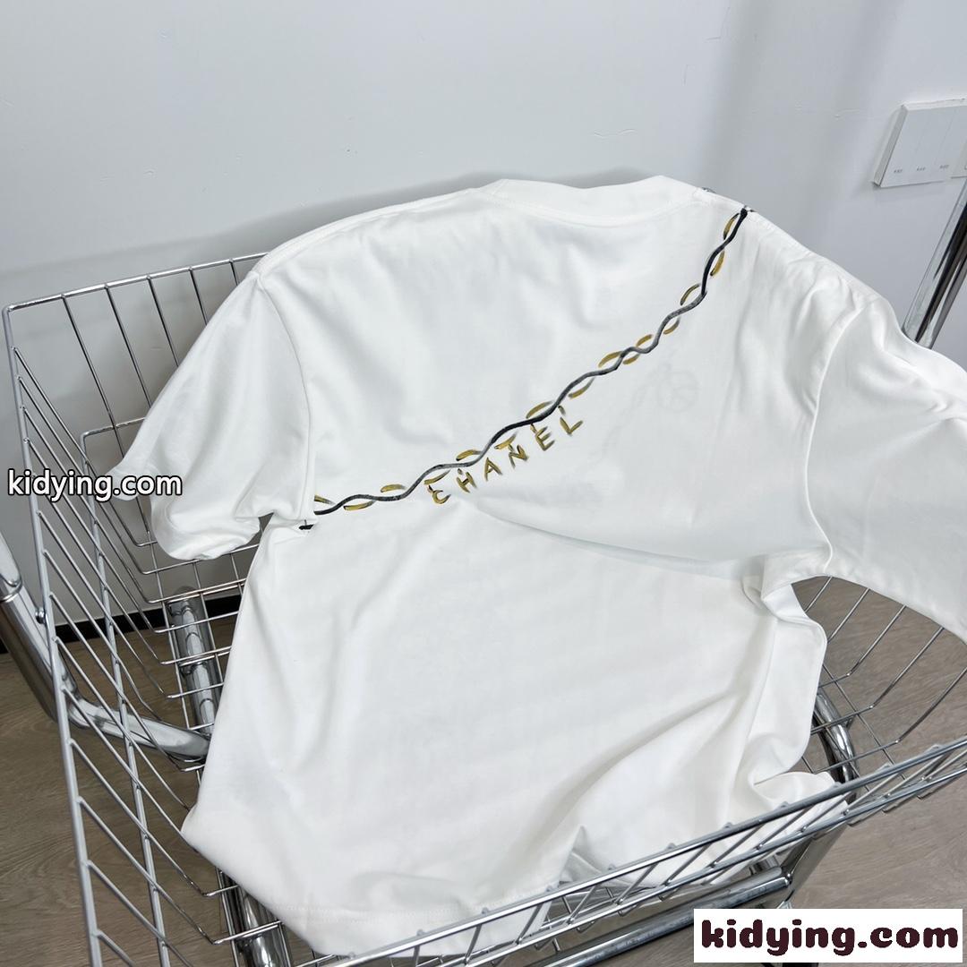 可愛い プリント クルーネック ゆったり 快適 シャネル tシャツ コピー 半袖 トップス-4