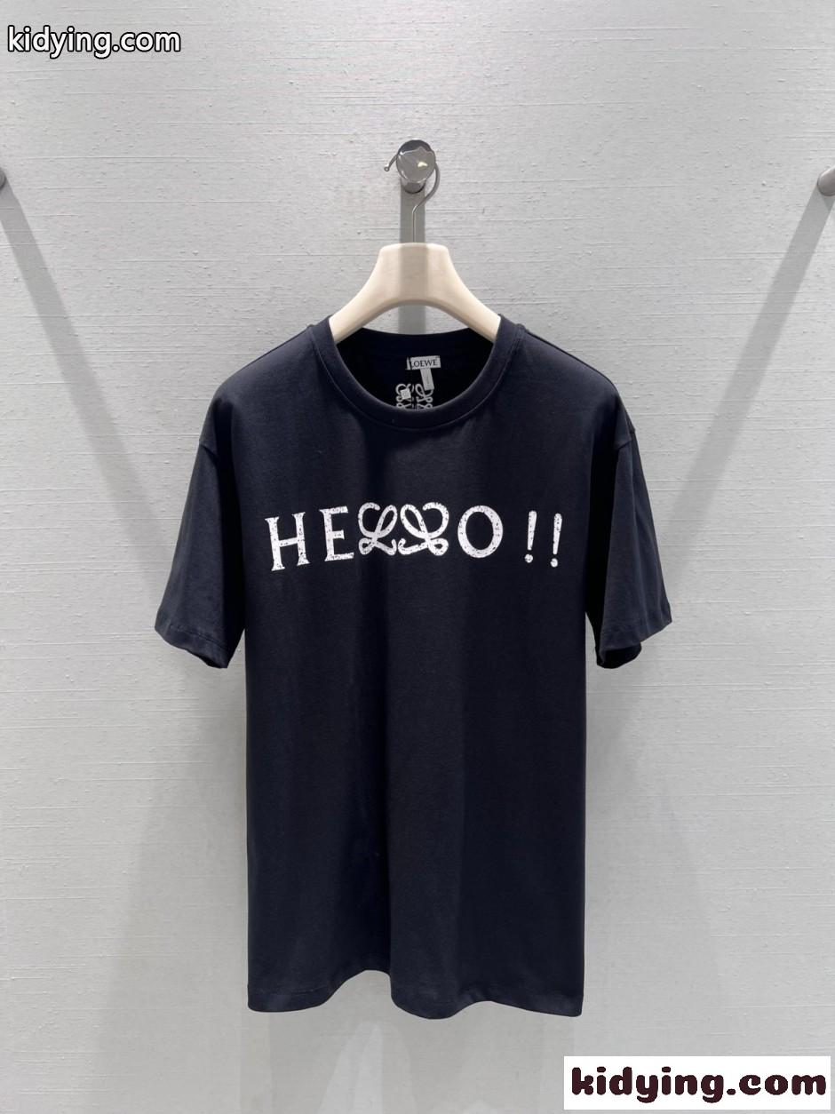 ロエベ Tシャツ コピー ユニセックス 定番 合わせやすい コットン 半袖Tシャツ ブラック-0