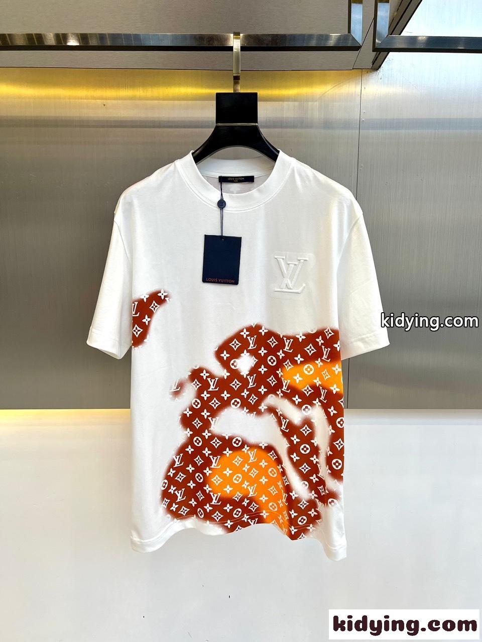 おしゃれ プリント クルーネック ルイ・ヴィトン 半袖Tシャツ コピー ホワイト-0