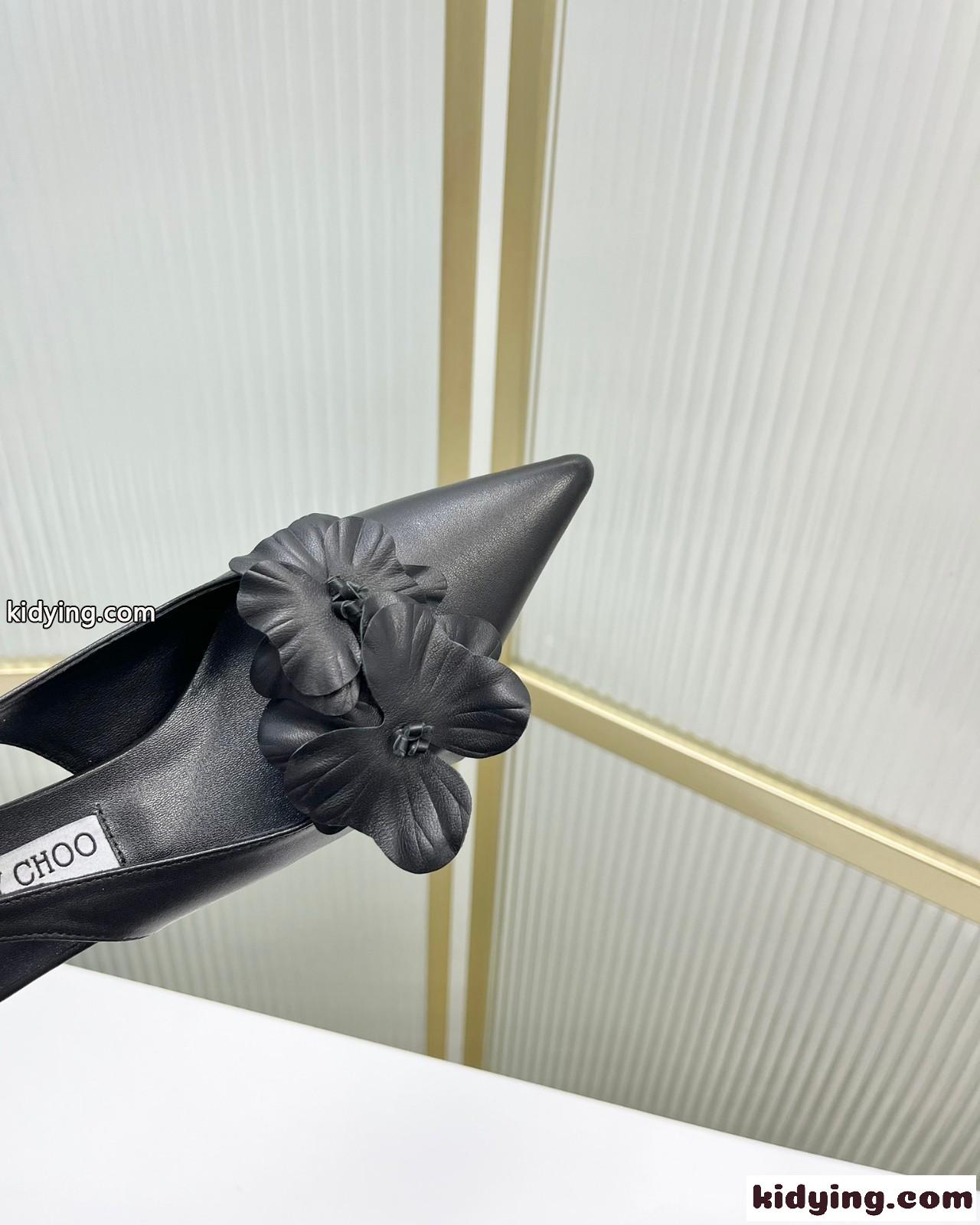 フラワー付き ナッパレザー・スリングバックパンプス ジミーチュウ パンプス コピー ブラック-3