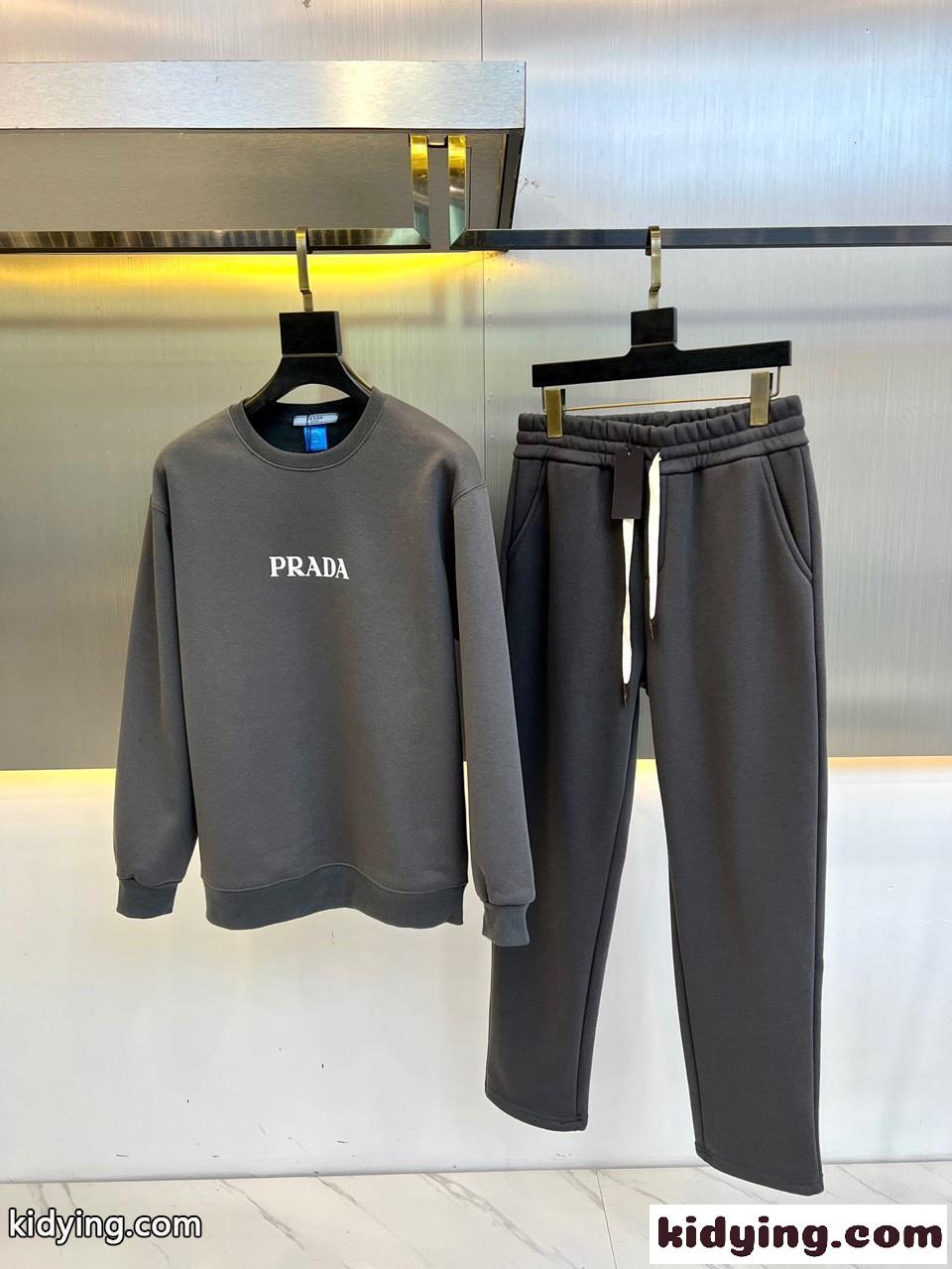スウェットシャツ×スウェットパンツ 裏起毛 プラダ セットアップ 偽物 上下セット グレー-0