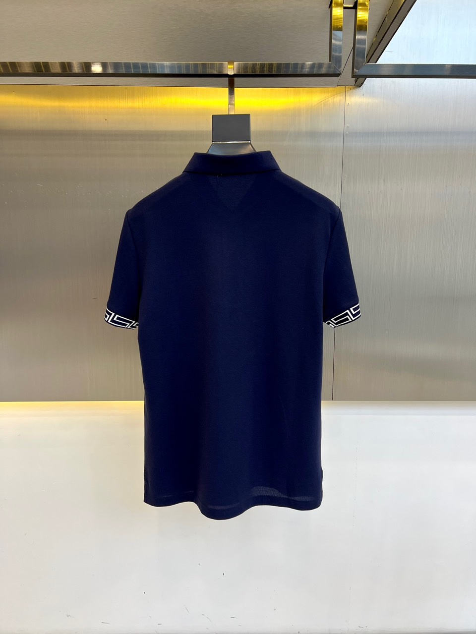 定番 コットンピケ 半袖 ポロシャツ ヴェルサーチェ Tシャツ 偽物 ネイビー-0