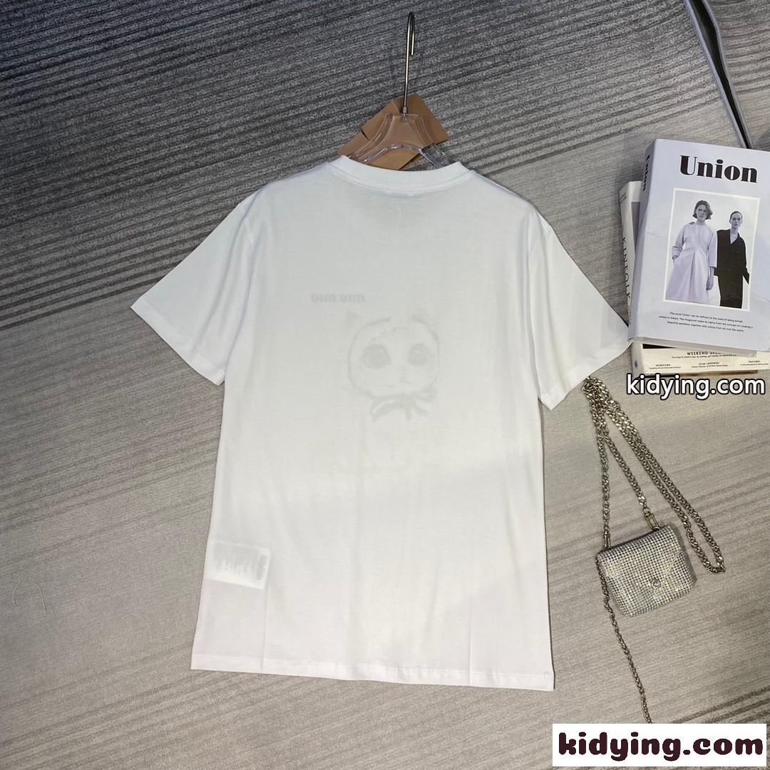 可愛い プリント クルーネック コットン 春夏 定番 ミュウミュウ 半袖tシャツ コピー 人気 カジュアル-3