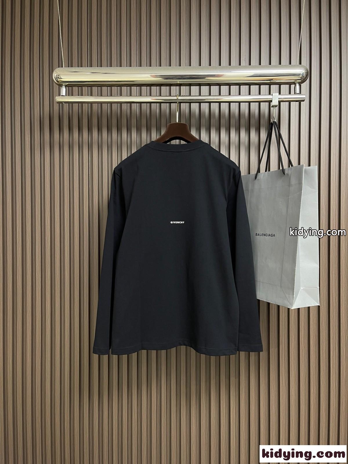 シンプル 合わせやすい ロゴ クルーネック 長袖Tシャツ ジバンシィ Tシャツ 偽物 ブラック-1