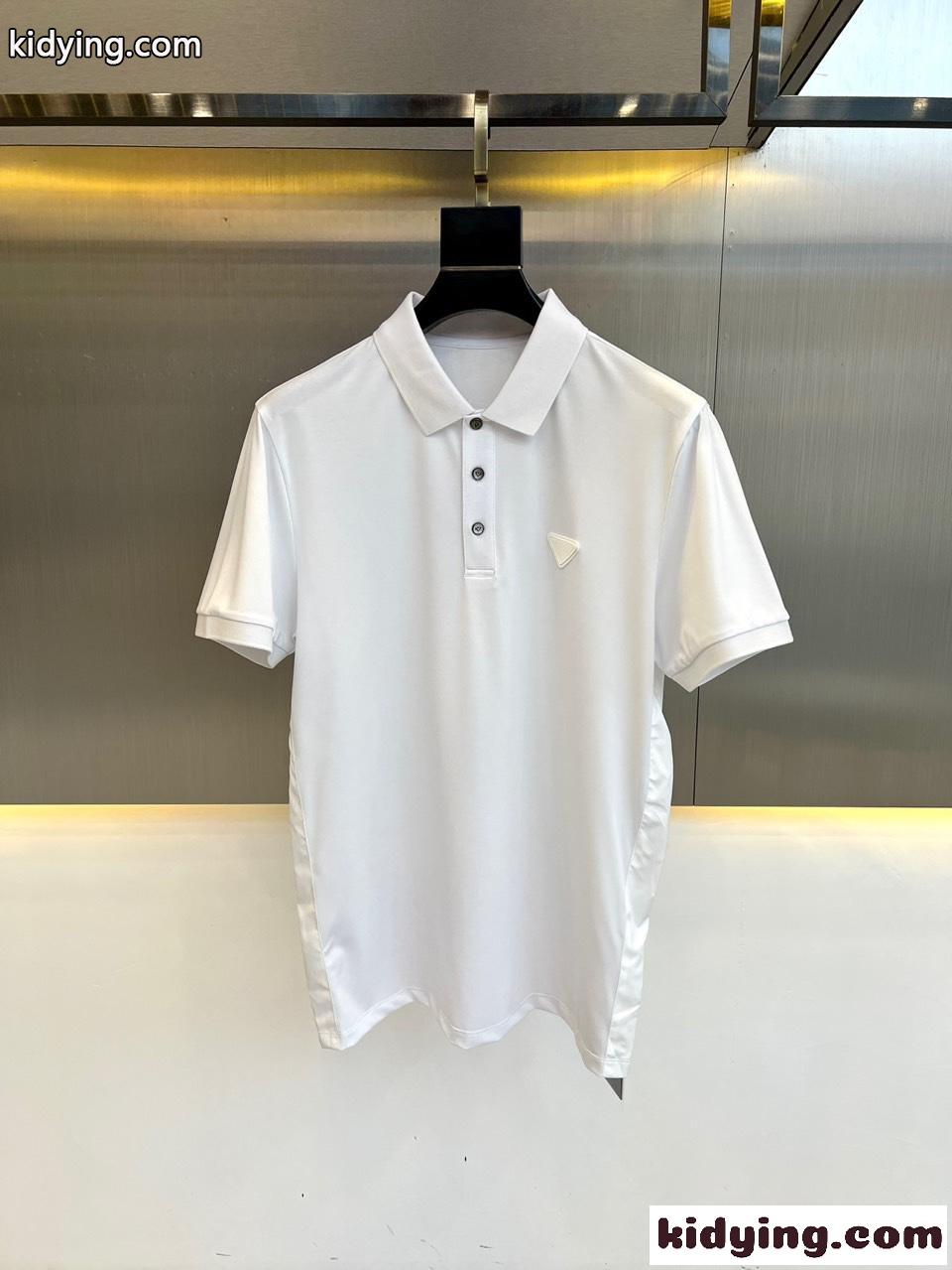 シンプル コットンピケ ポロシャツ プラダ Tシャツ コピー ホワイト-0