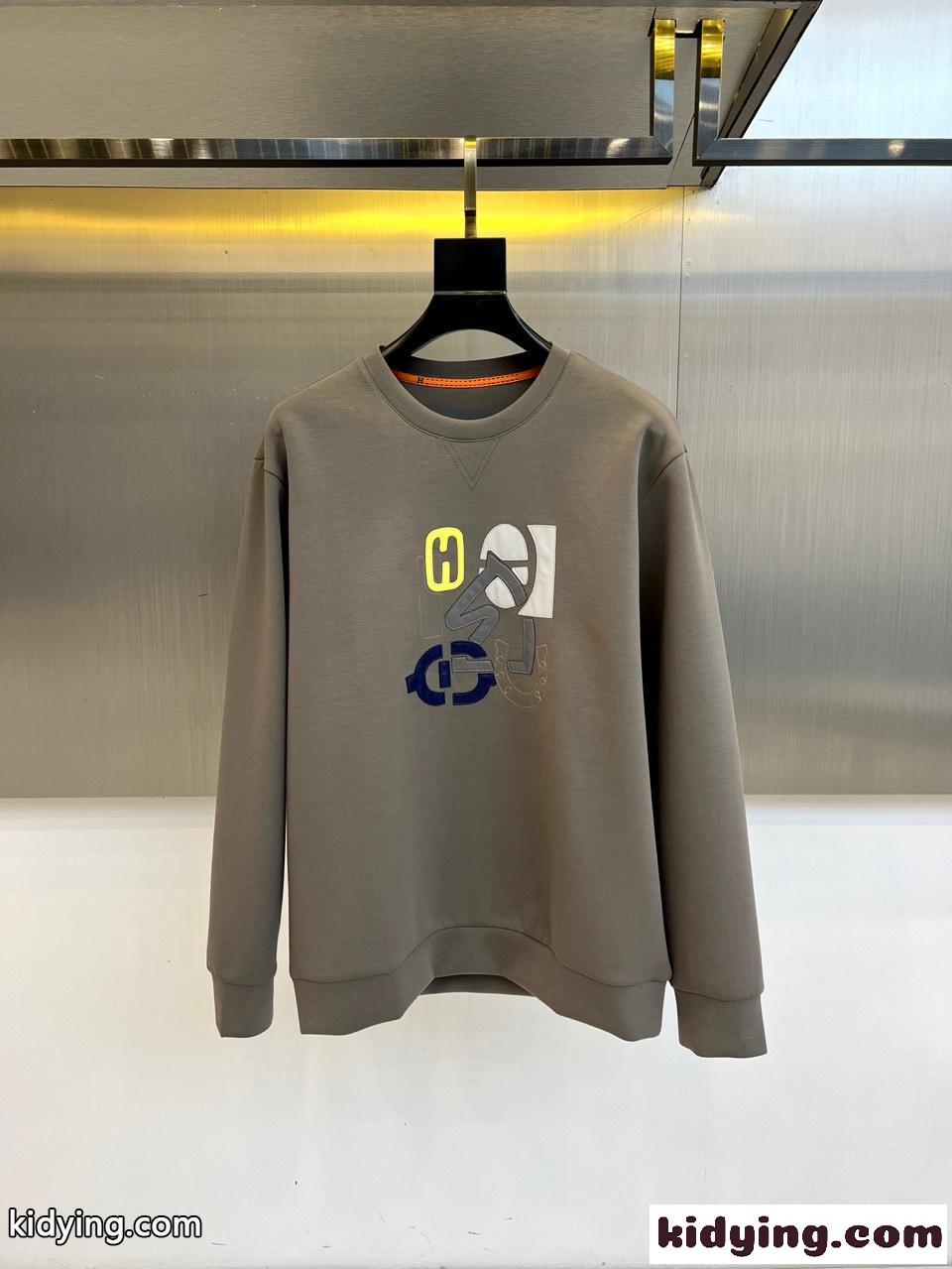 エルメス Tシャツ 偽物 大人気 カジュアル レザーパッチ スウェットシャツ クルーネック-0
