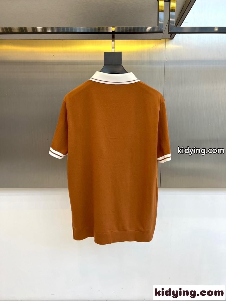 定番 カジュアル 配色 ポロシャツ エルメネジルド・ゼニア Tシャツ 偽物 ブラウン-3