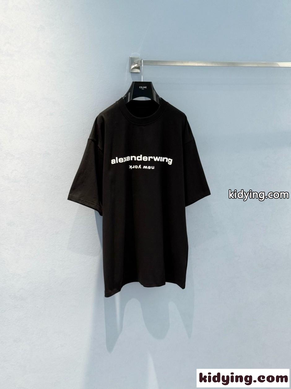 ユニセックス ロゴ 半袖Tシャツ アレキサンダーワング Tシャツ 偽物 ブラック-0