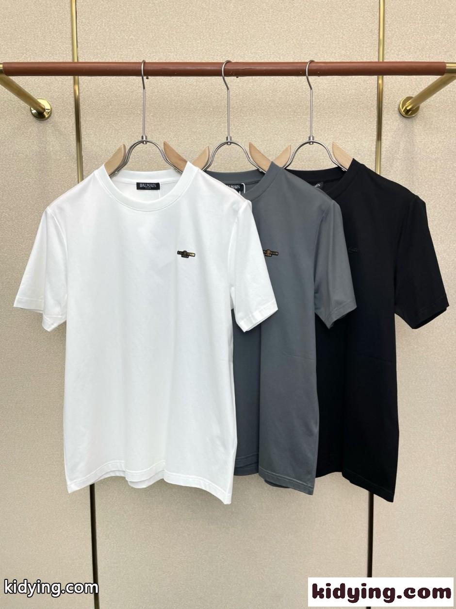 シンプル 合わせやすい ロゴ 半袖Tシャツ バルマン Tシャツ 偽物-0