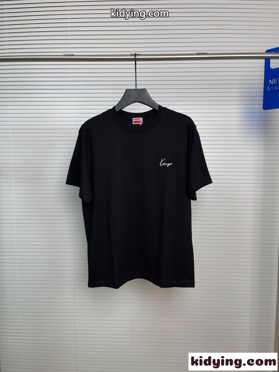 カジュアル 洗練された ロゴ刺繍 半袖Tシャツ ケンゾー Tシャツ コピー ブラック-0