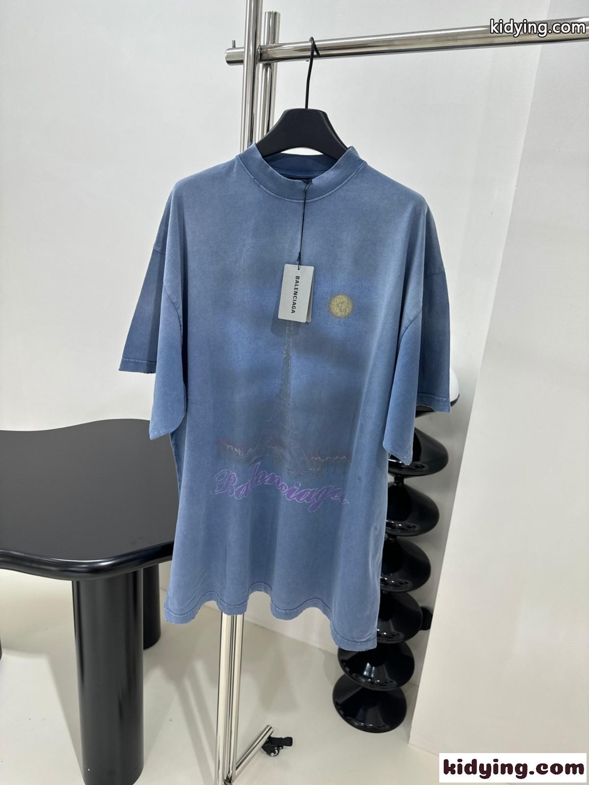 PARIS MOON 半袖Tシャツ オーバーサイズ バレンシアガ Tシャツ コピー ブルー-0