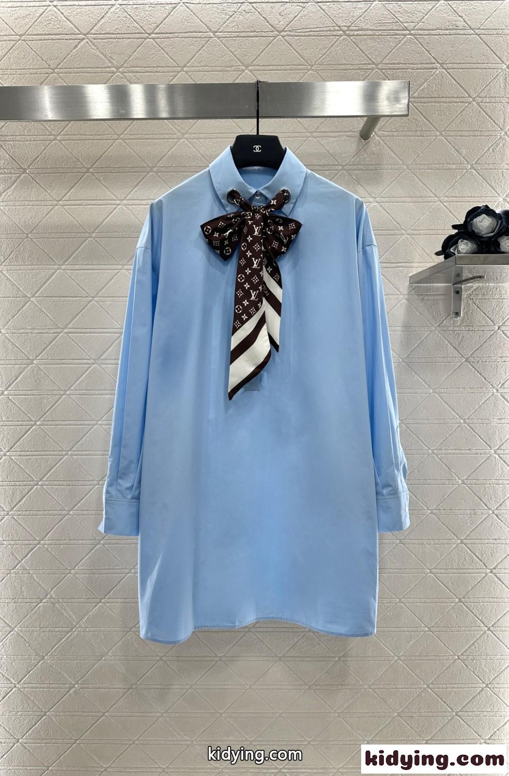 モノグラム スカーフ シャツドレス ルイヴィトン シャツ コピー コットン ブルー-2