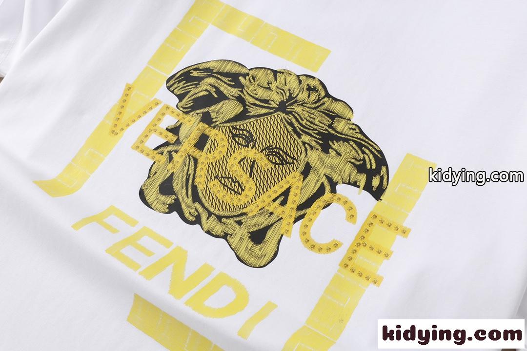 VERSACE×FENDI 人気 おしゃれ ヴェルサーチェ 半袖Tシャツ コピー クルーネック ロゴ 春夏 着心地いい トップス-3