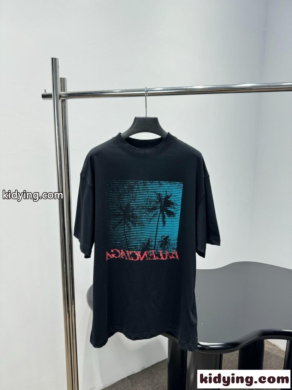 スタイリッシュ プリント 半袖Tシャツ バレンシアガ Tシャツ 偽物 ユニセックス-1