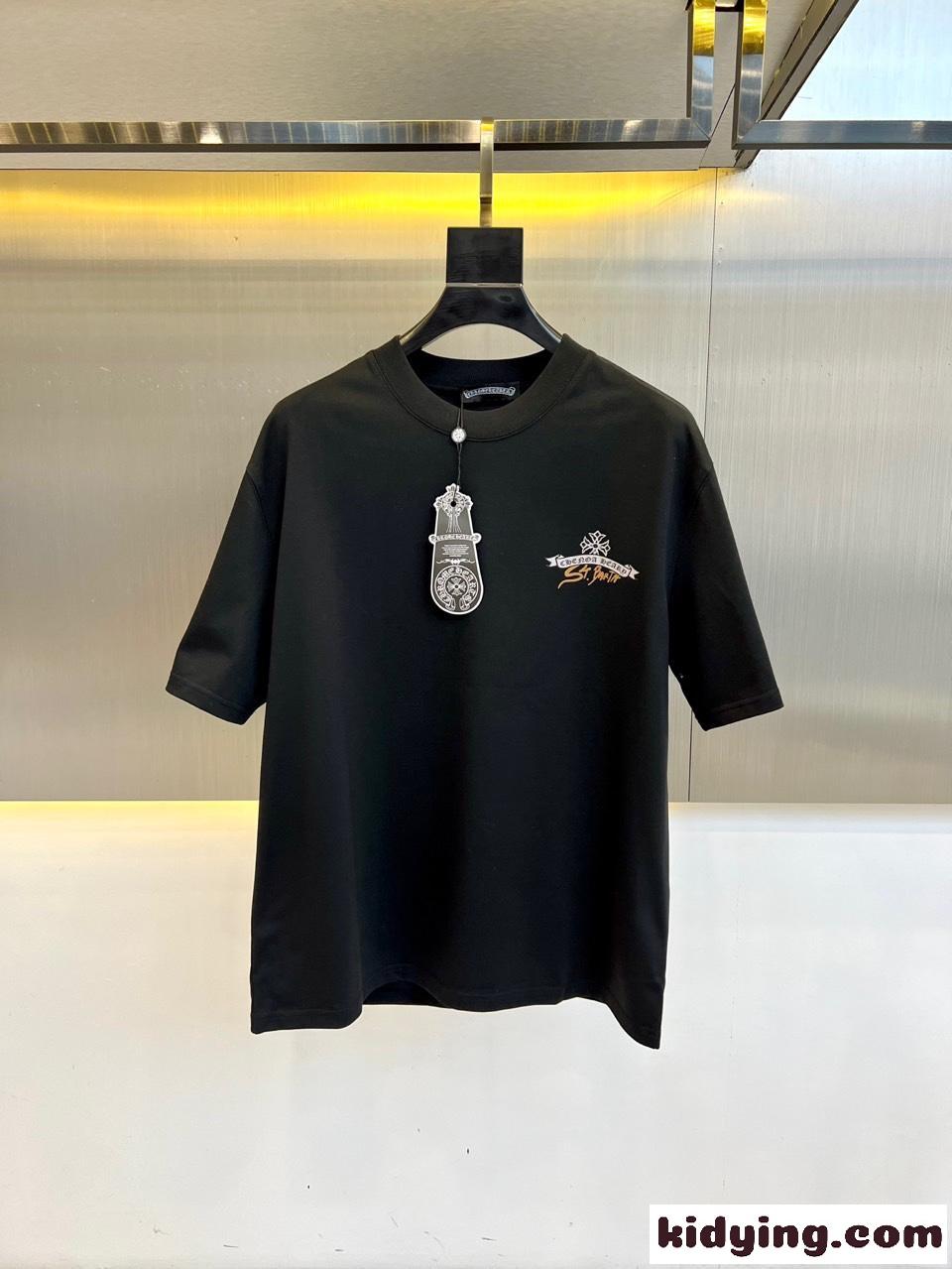 カジュアル プリント クロムハーツ Tシャツ 偽物 コットン ブラック-0