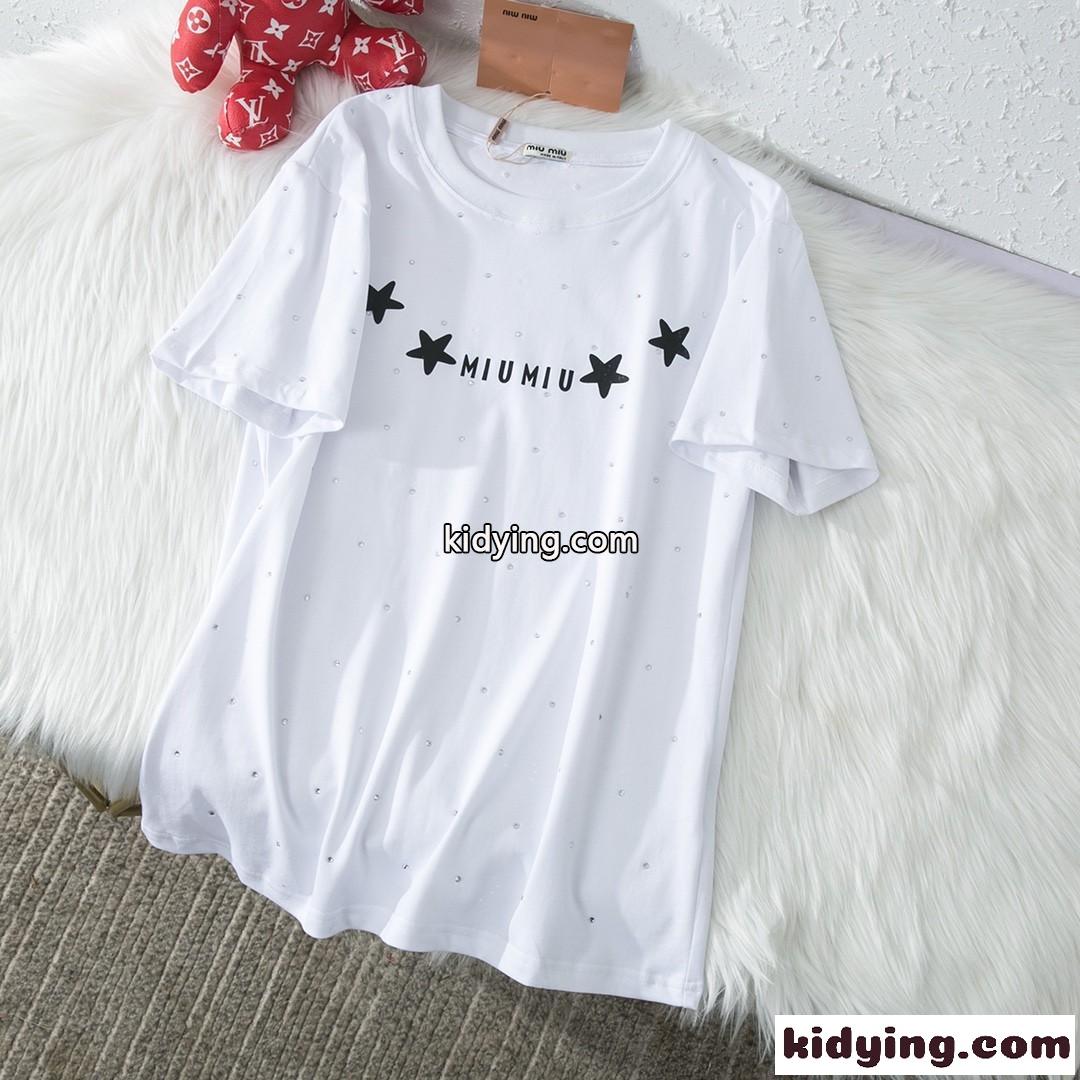 ゆったり 体型カバー おしゃれ カジュアル ミュウミュウ 半袖tシャツ コピー コット ン着心地いい トップス-0