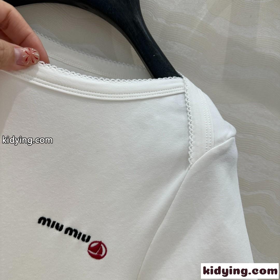 Petit Bateau X Miu Miu ストレッチコットン スリムTシャツ ミュウミュウ Tシャツ コピー-3