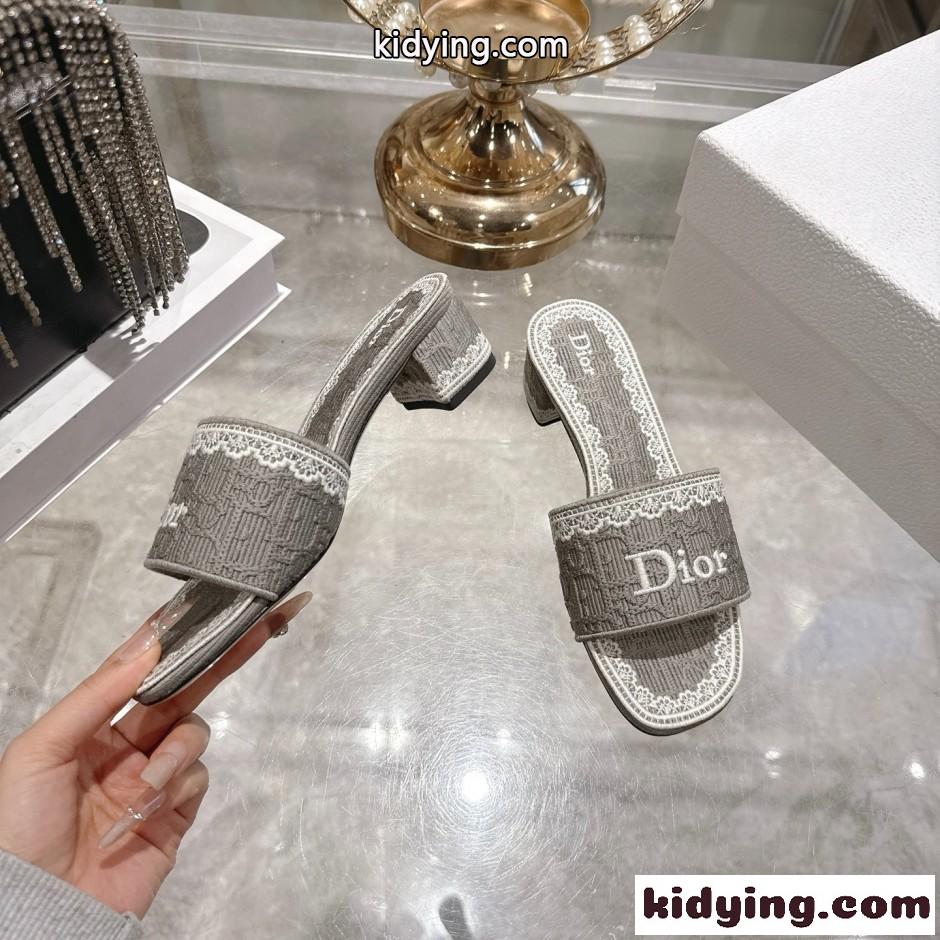 Dior Dentelle ヒールスライド クリスチャン・ディオール サンダル コピー グレー-4
