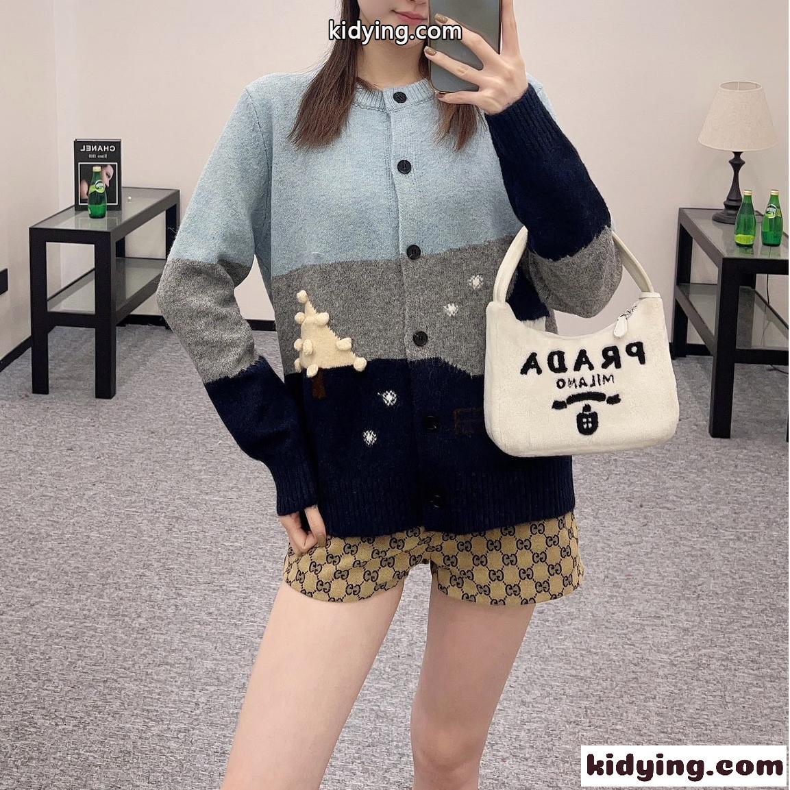ロエベ ニット コピー お洒落 可愛い クルーネック ニットカーディガン-0