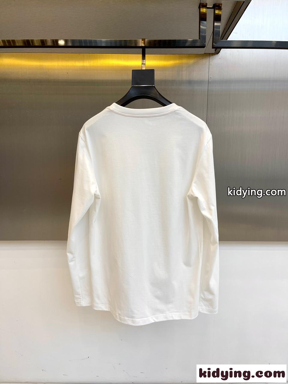 シンプル コットン 長袖Tシャツ エルメス Tシャツ コピー クルーネック ホワイト-3
