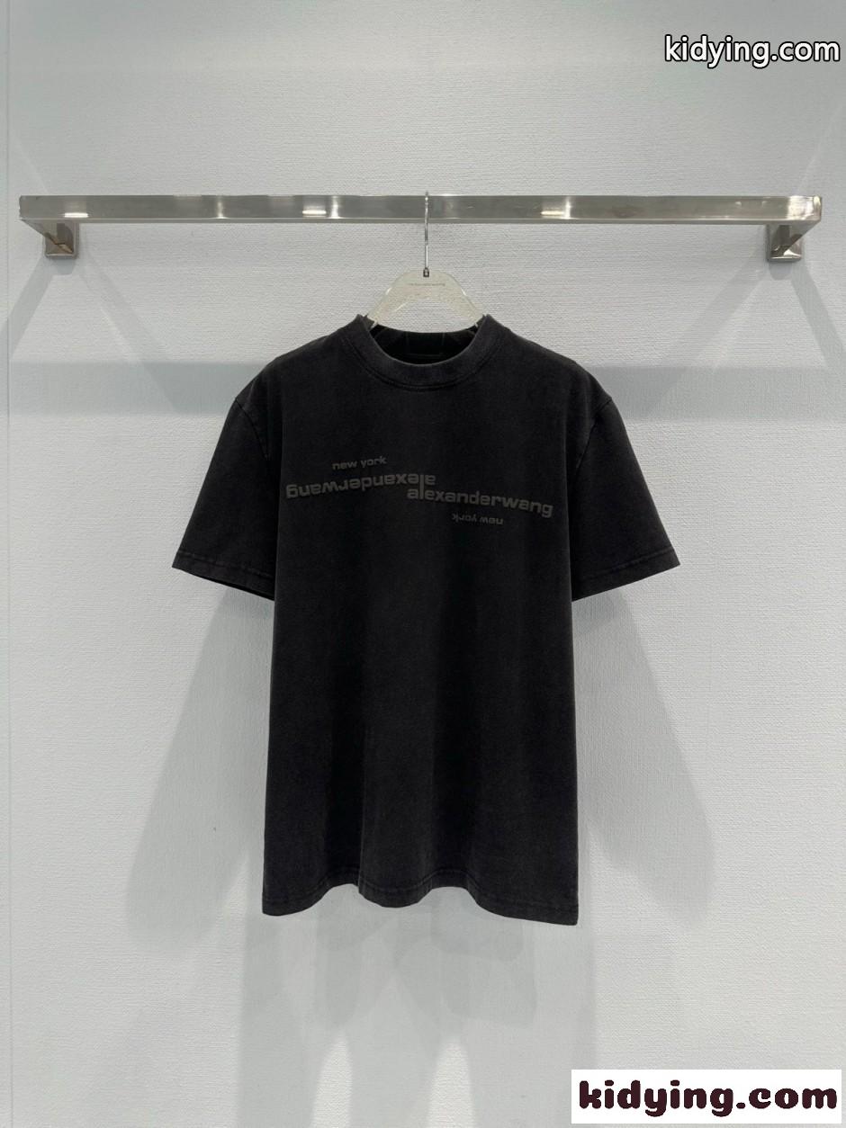 ユニセックス ロゴ入り 半袖Tシャツ アレキサンダーワング Tシャツ コピー ダークグレー-0