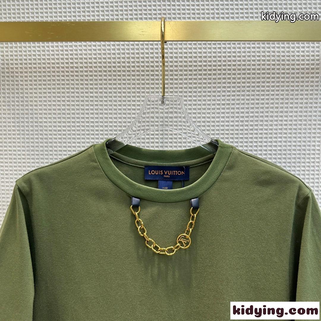 シンプル カジュアル 無地 クルーネック ルイ・ヴィトン Tシャツ コピー コットン 半袖-0