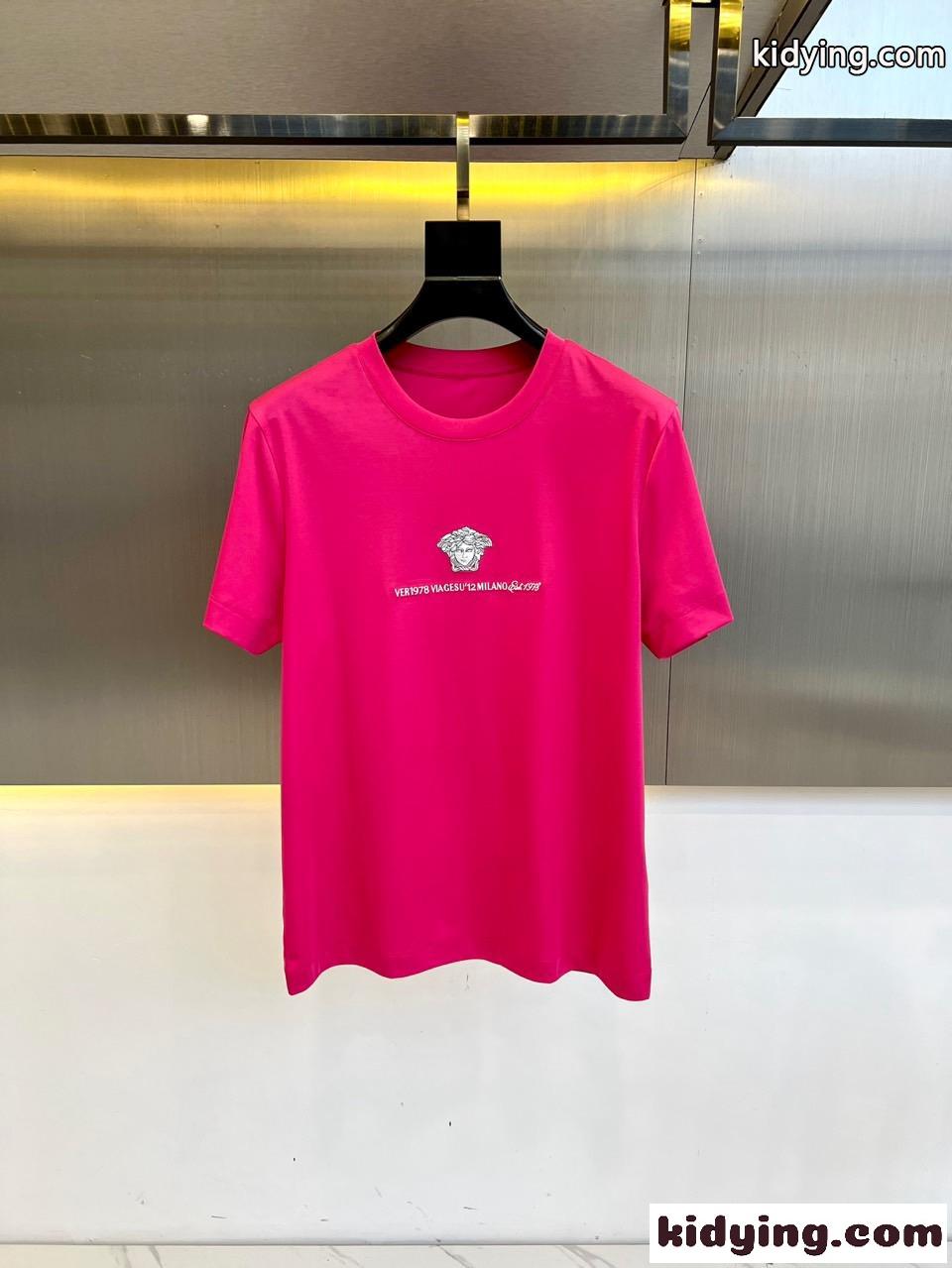 シンプル 刺繍入り ヴェルサーチェ Tシャツ コピー 半袖Tシャツ ピンク-0