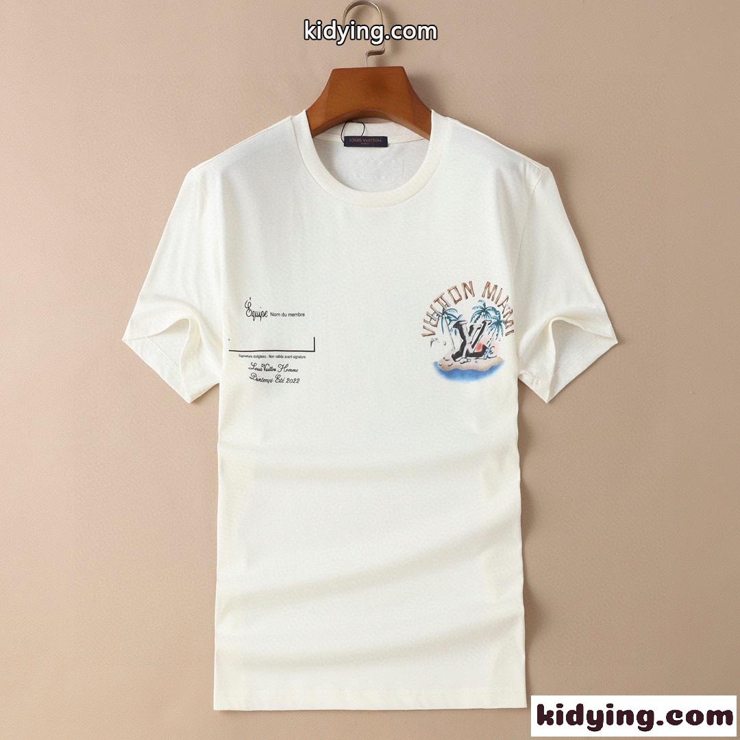 高級感 カジュアル ロゴ プリント クルーネック ルイ・ヴィトン Tシャツ コピー 春夏 半袖 トップス-0