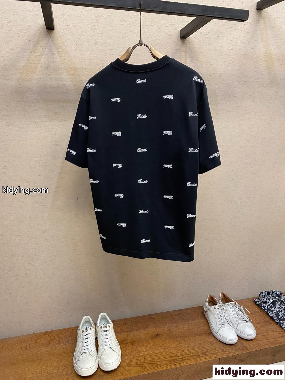 エンブロイダリー付き コットン 半袖Tシャツ グッチ Tシャツ コピー ブラック-2