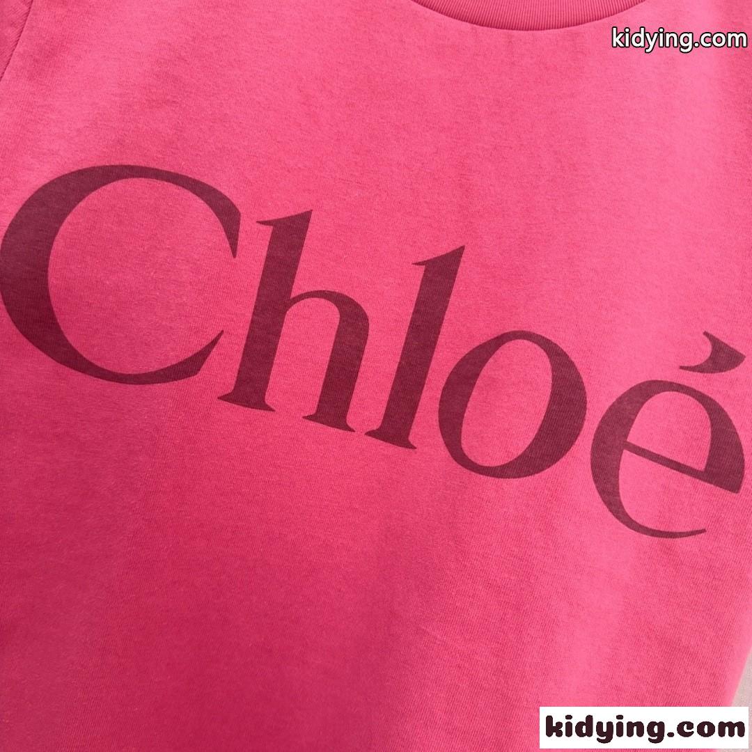 シンプル ロゴ入り コットン半袖Tシャツ クロエ Tシャツ スーパーコピー ピンク-2