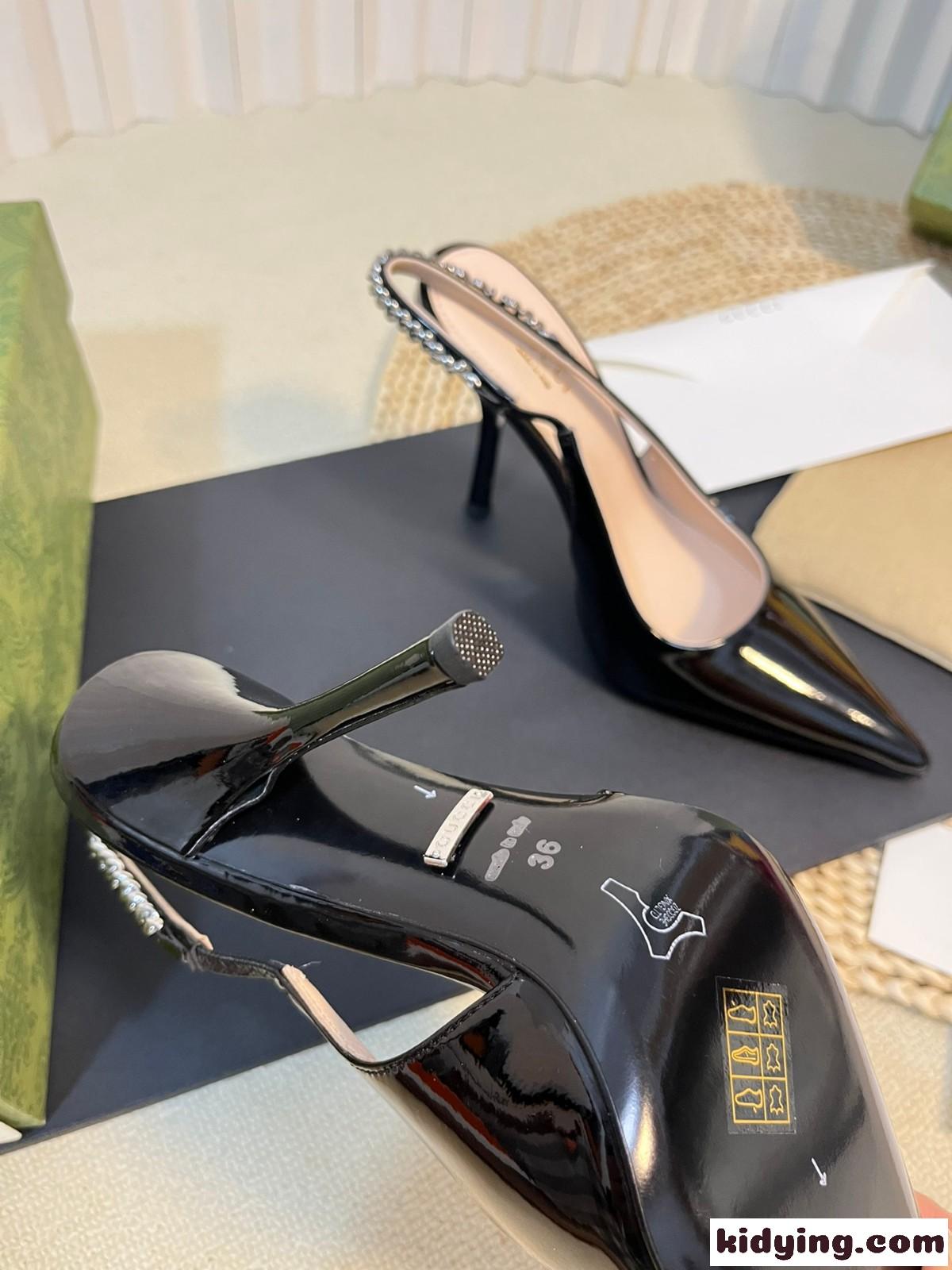 スリングバックパンプス グッチ パンプス スーパーコピー パテントレザー ブラック-4