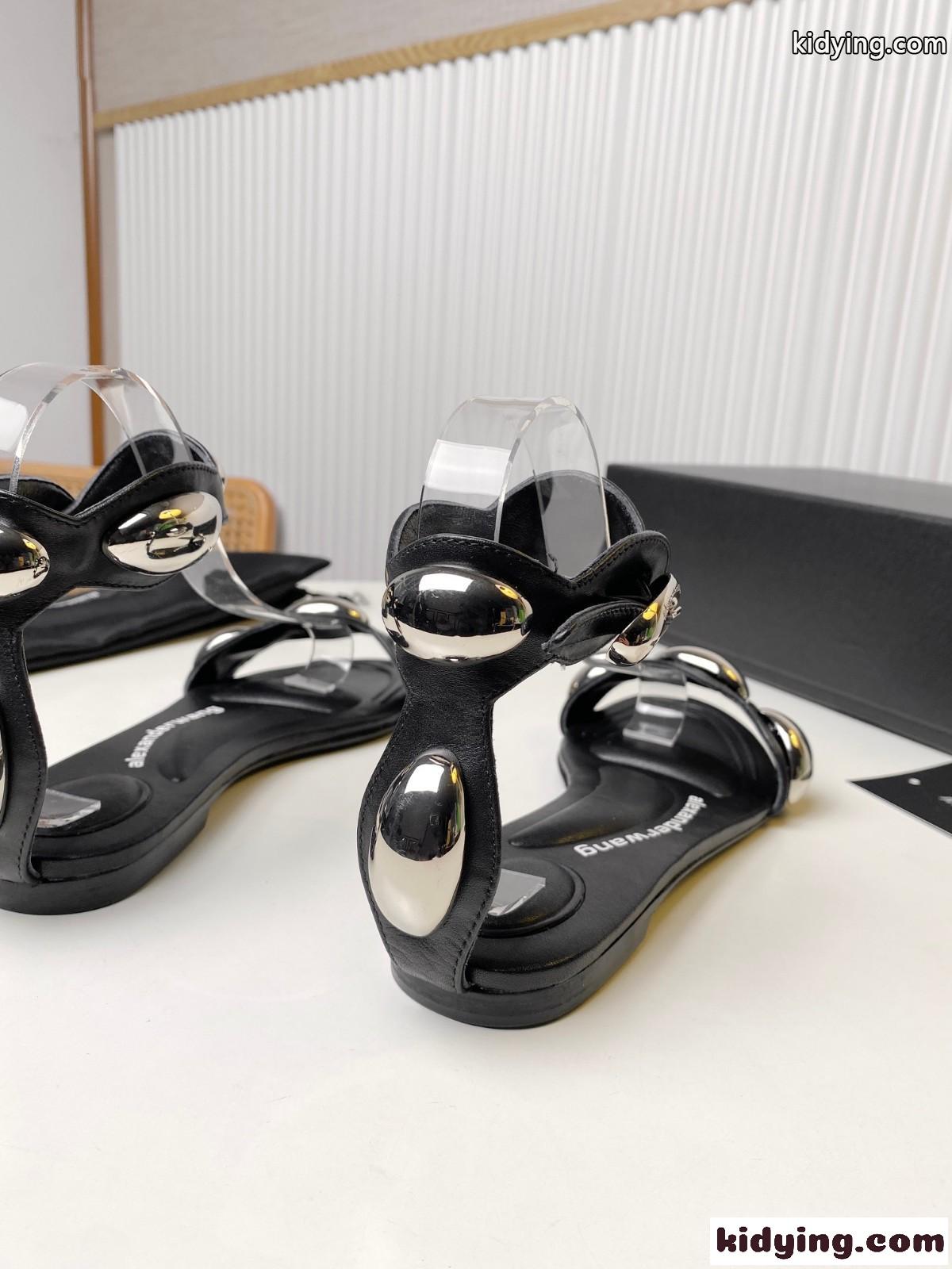 dome カーフレザー フラットサンダル アレキサンダーワング サンダル コピー ブラック-3