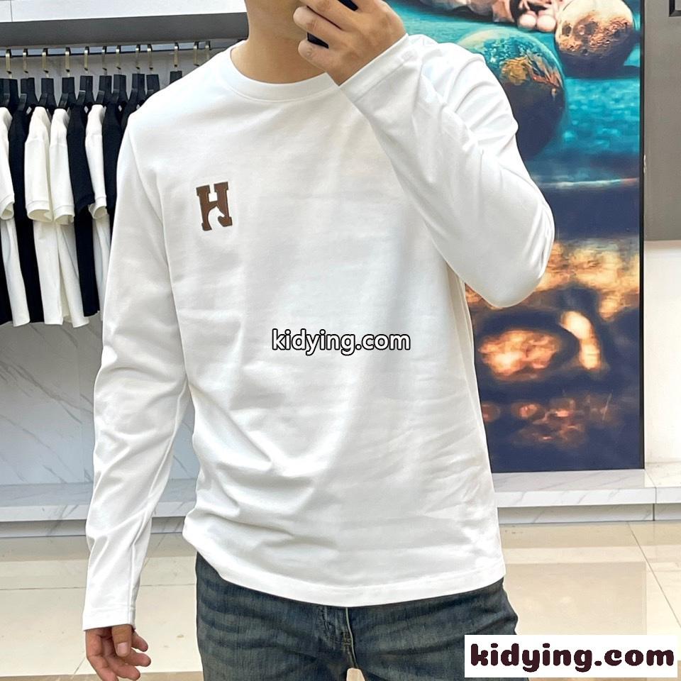 シンプル コットン 長袖Tシャツ エルメス Tシャツ コピー クルーネック ホワイト-1