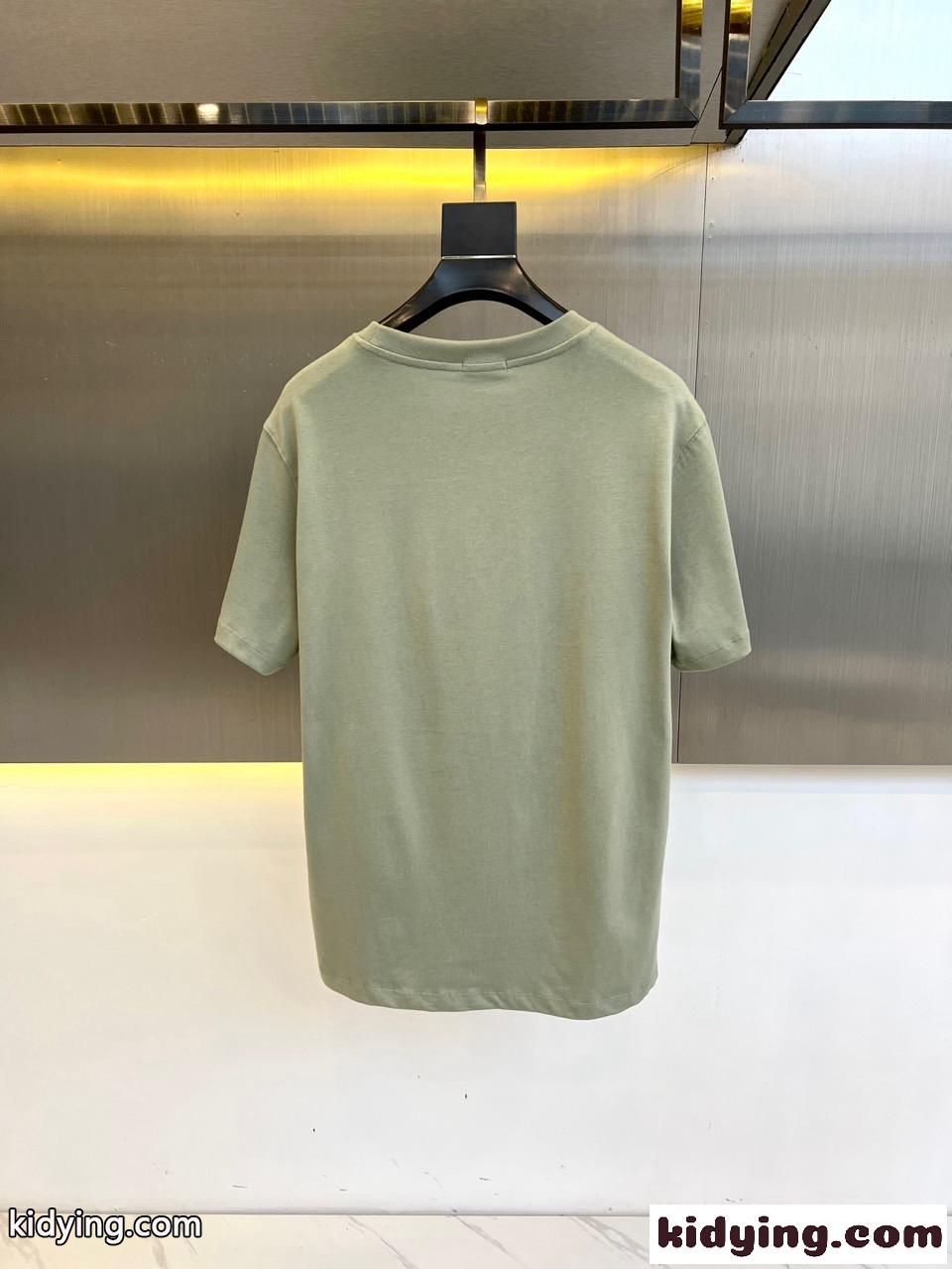 シンプル カジュアル コットン 半袖Tシャツ モンクレール Tシャツ コピー グリーン-3