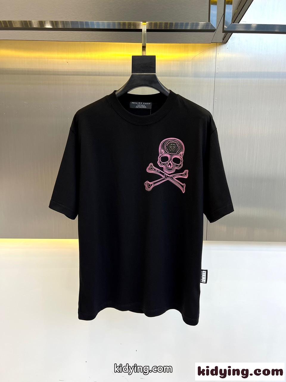 フィリッププレイン 半袖Tシャツ コピー カジュアル ゆったり クルーネック ブラック-0