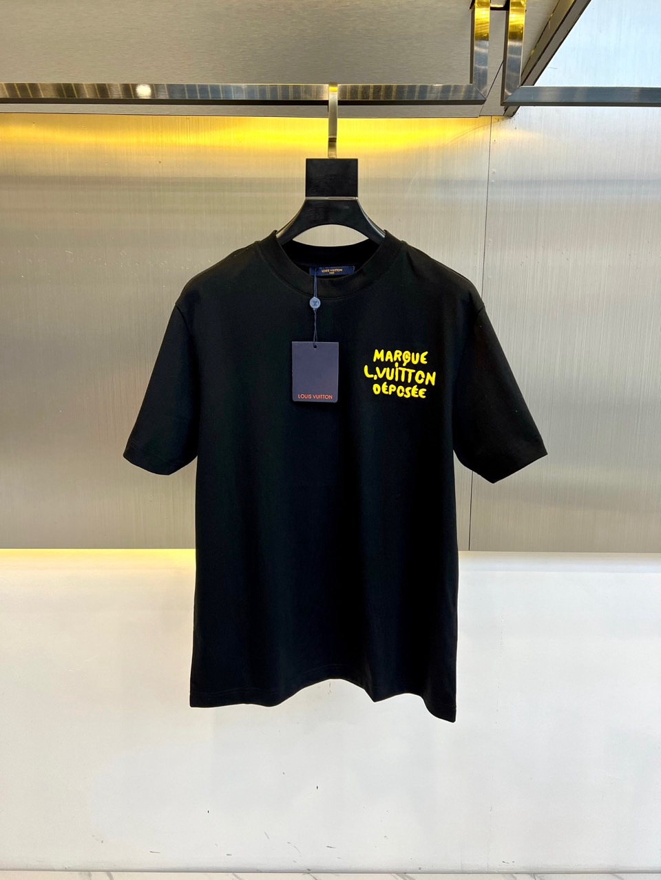 ルイ・ヴィトン Tシャツ コピー カジュアル ロゴ コットン 半袖Tシャツ ブラック-0