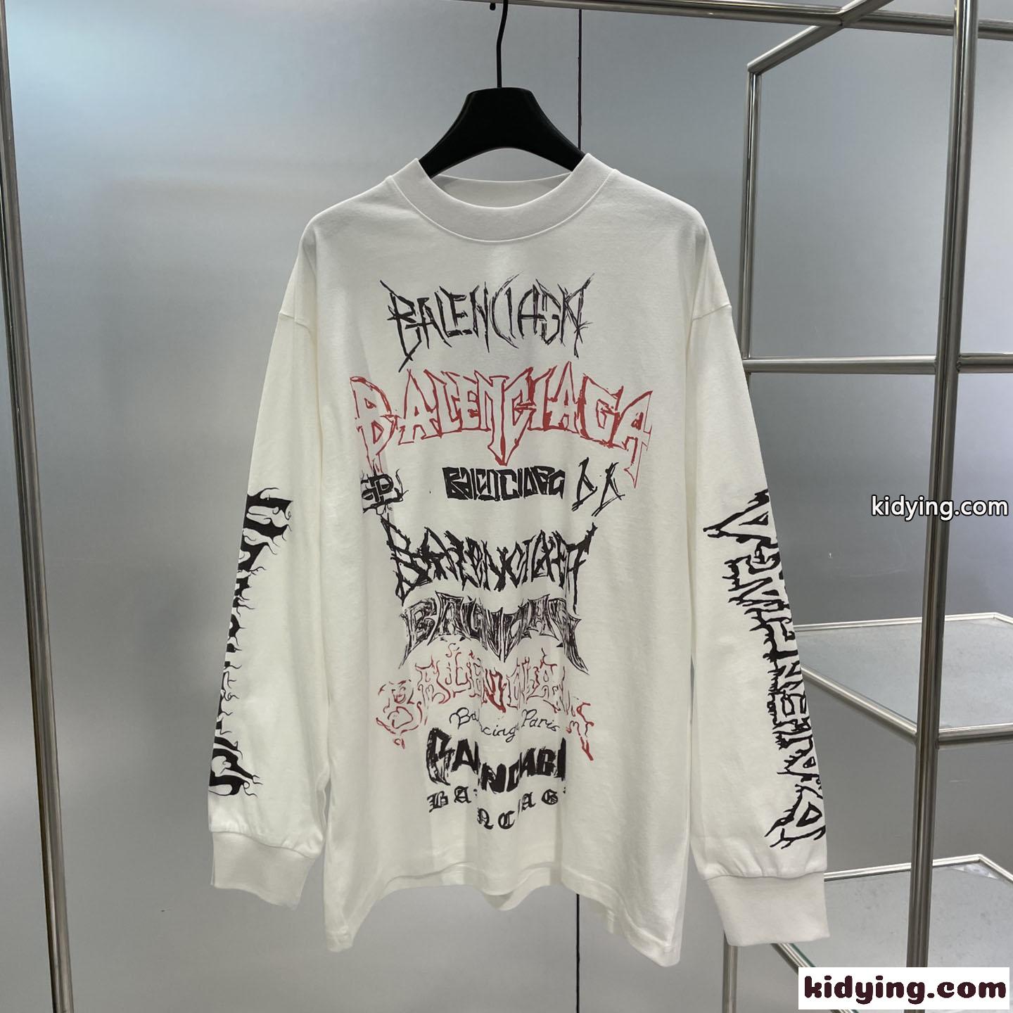 カジュアル ロングスリーブ Tシャツ バレンシアガ Tシャツ 偽物 ユニセックス ホワイト-0