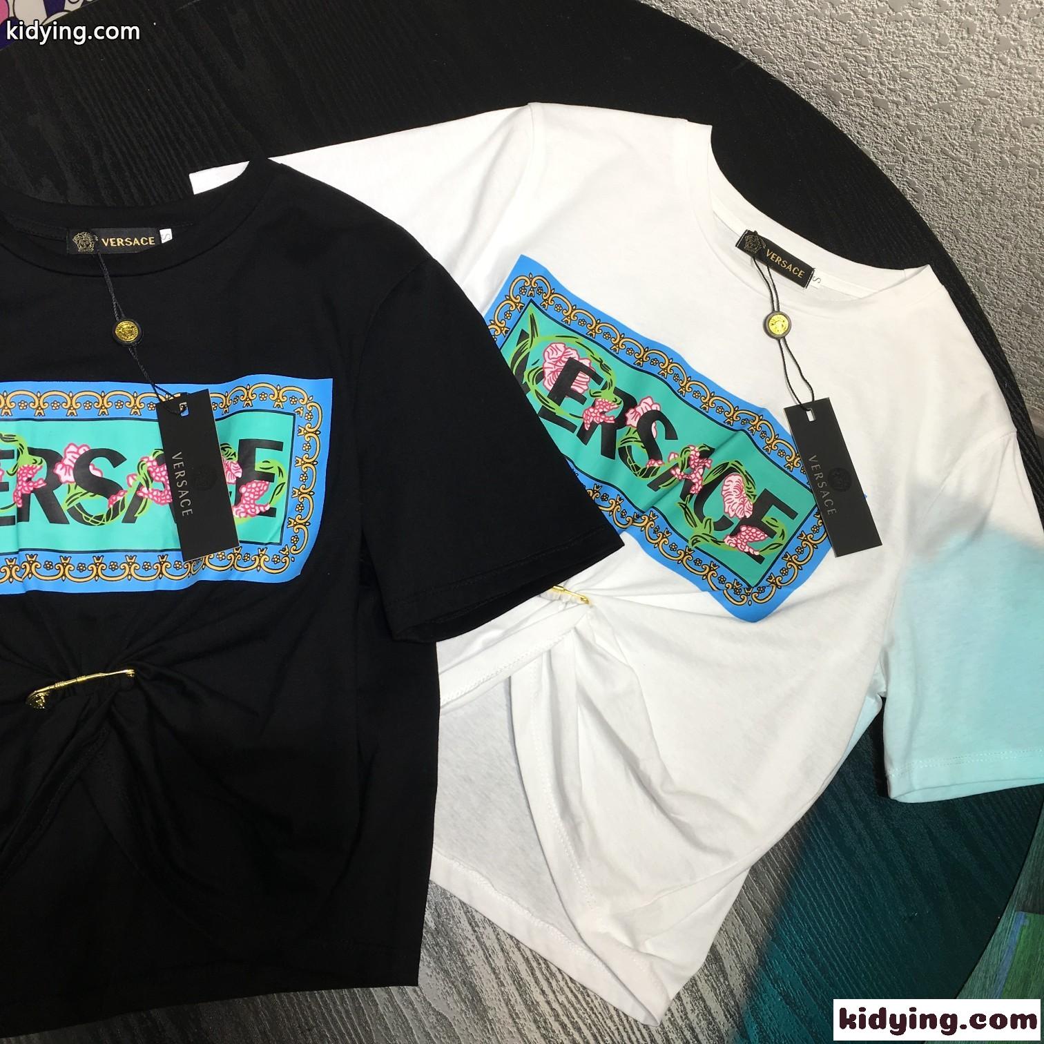 人気 ゆったり 着心地いい ラウンドネック ヴェルサーチ tシャツ レディースコピーロゴ プリント カジュアル おしゃれ-4