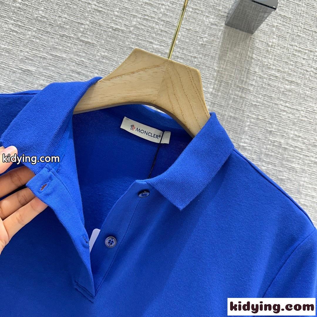 モンクレール 半袖Tシャツ コピー 定番 コットンピケ ポロシャツ ブルー-2