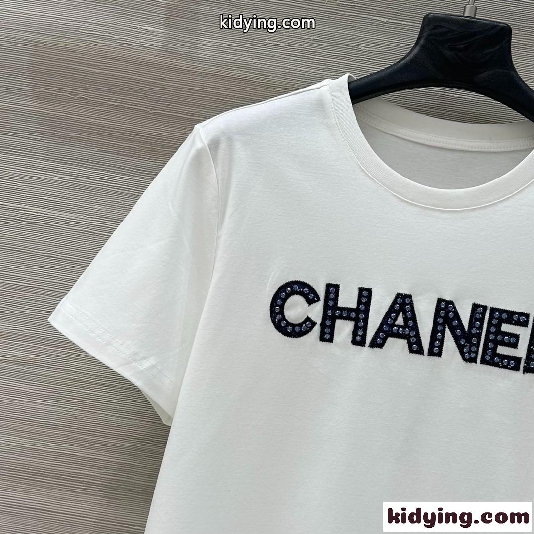 シャネル Tシャツ コピー クルーネック シンプル ロゴ入り コットン 半袖Tシャツ-1