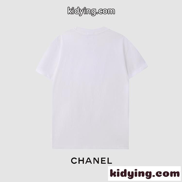 シンプル ロゴ プリント クルーネック シャネル tシャツ コピー 半袖 合わせやすい トップス-3