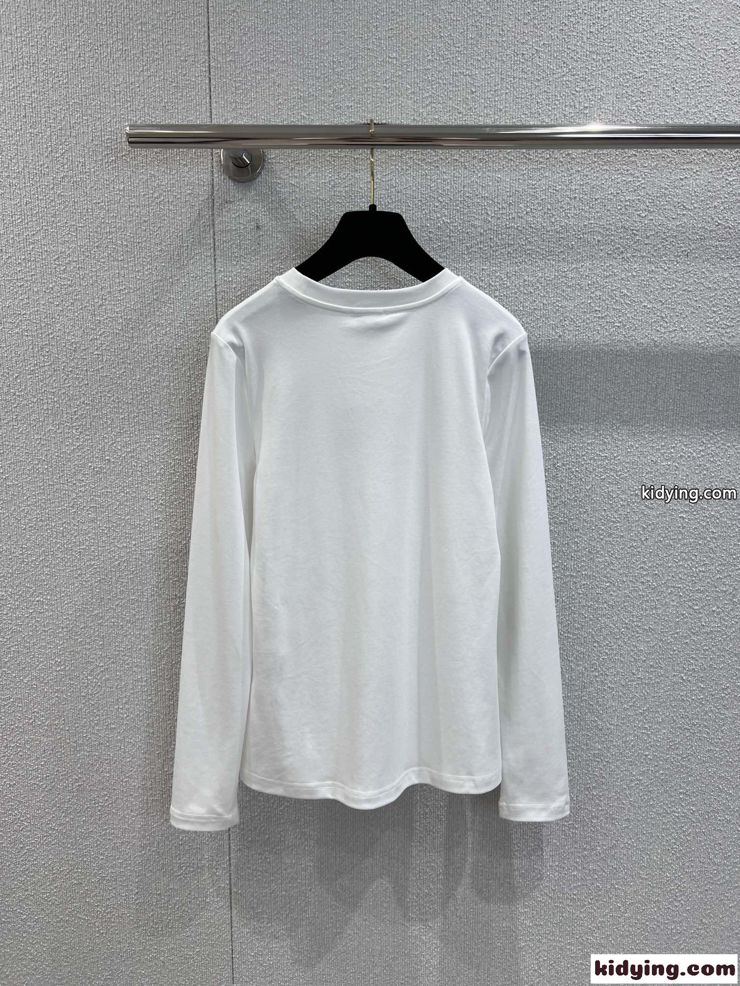 シンプル クルーネック コットン 長袖Tシャツ シャネル Tシャツ コピー ホワイト-0
