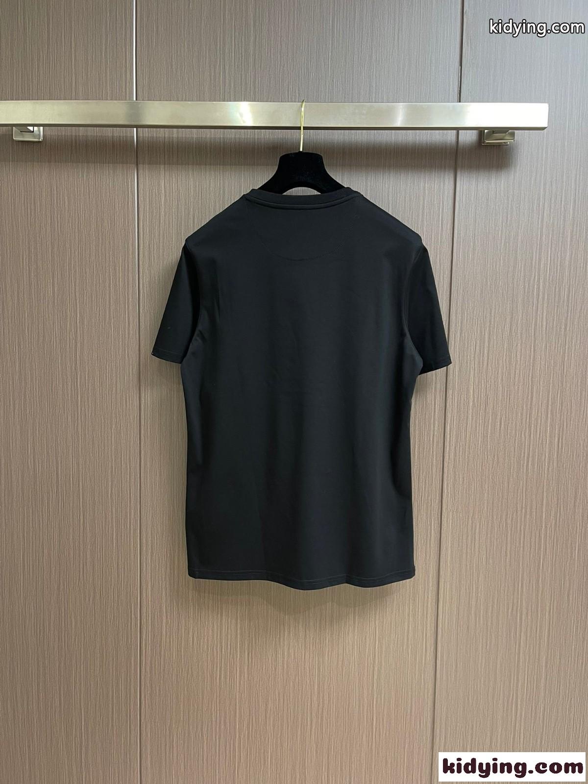 シンプル クルーネック 半袖Tシャツ エルメネジルド・ゼニア Tシャツ コピー ブラック-2