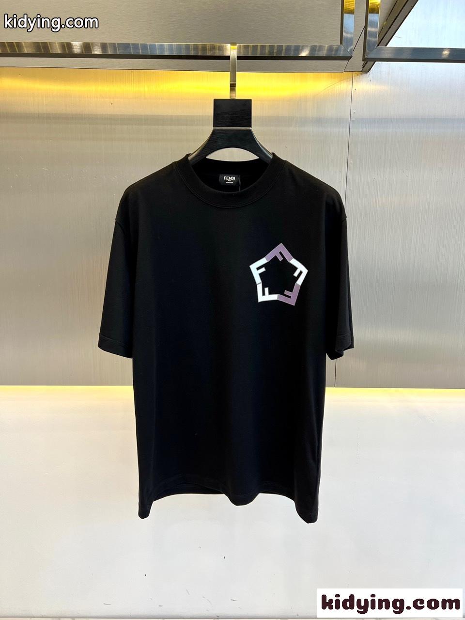 カジュアル ロゴプリント クルーネック フェンディ 半袖Tシャツ コピー ブラック-0