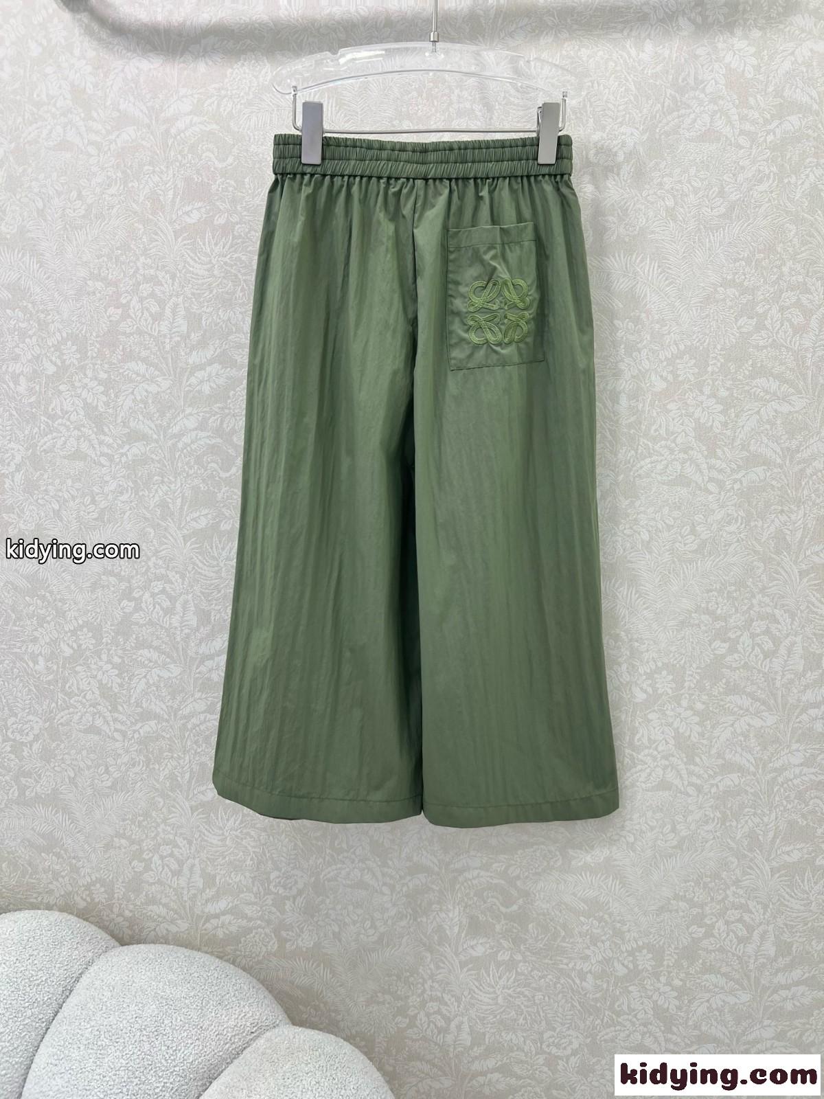 ロエベ パンツ コピー レディース ゆったり クロップド トラウザーズ グリーン-3