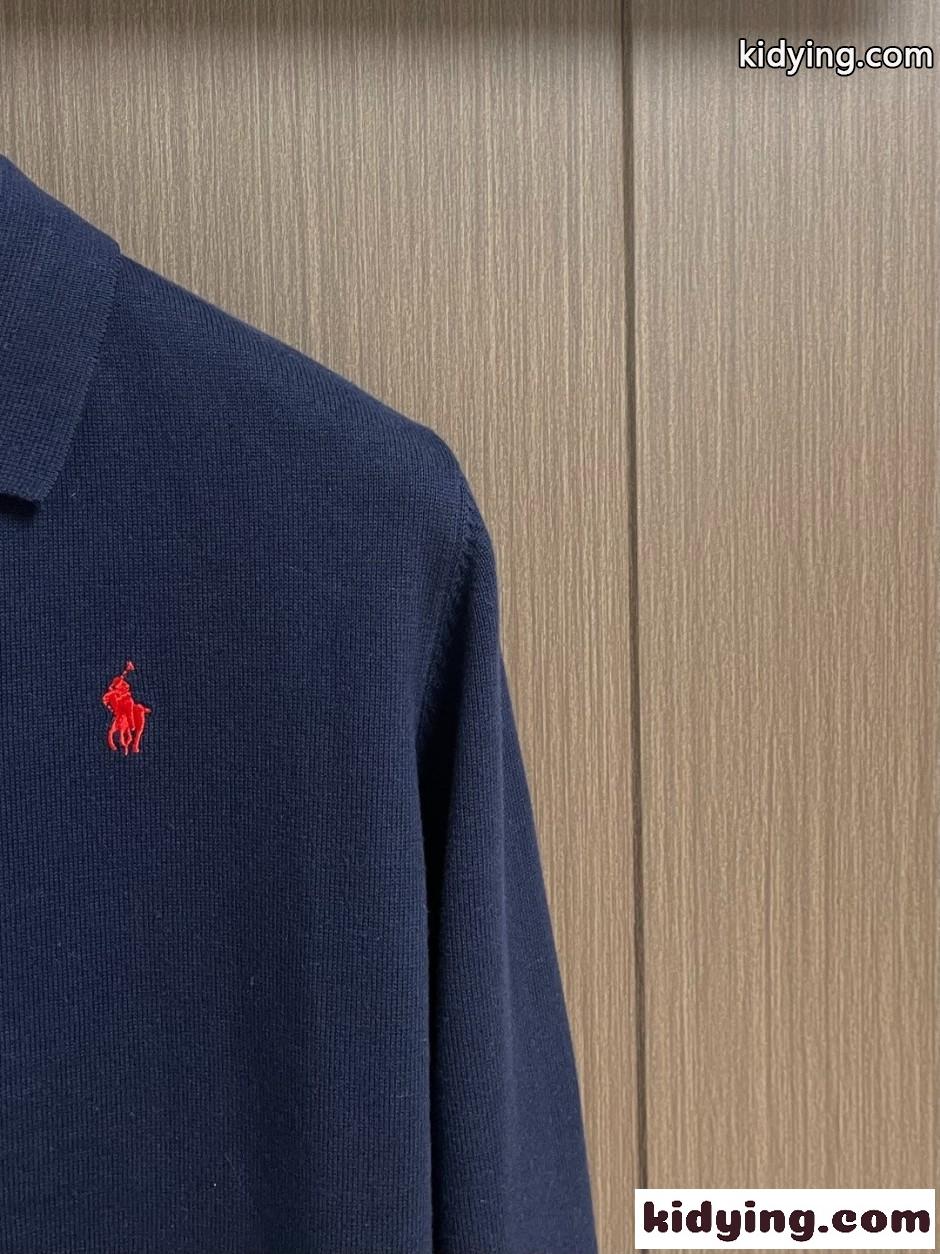 ラルフローレン ニット 偽物 ポニー刺繍 襟付きニットカーディガン ネイビー-2