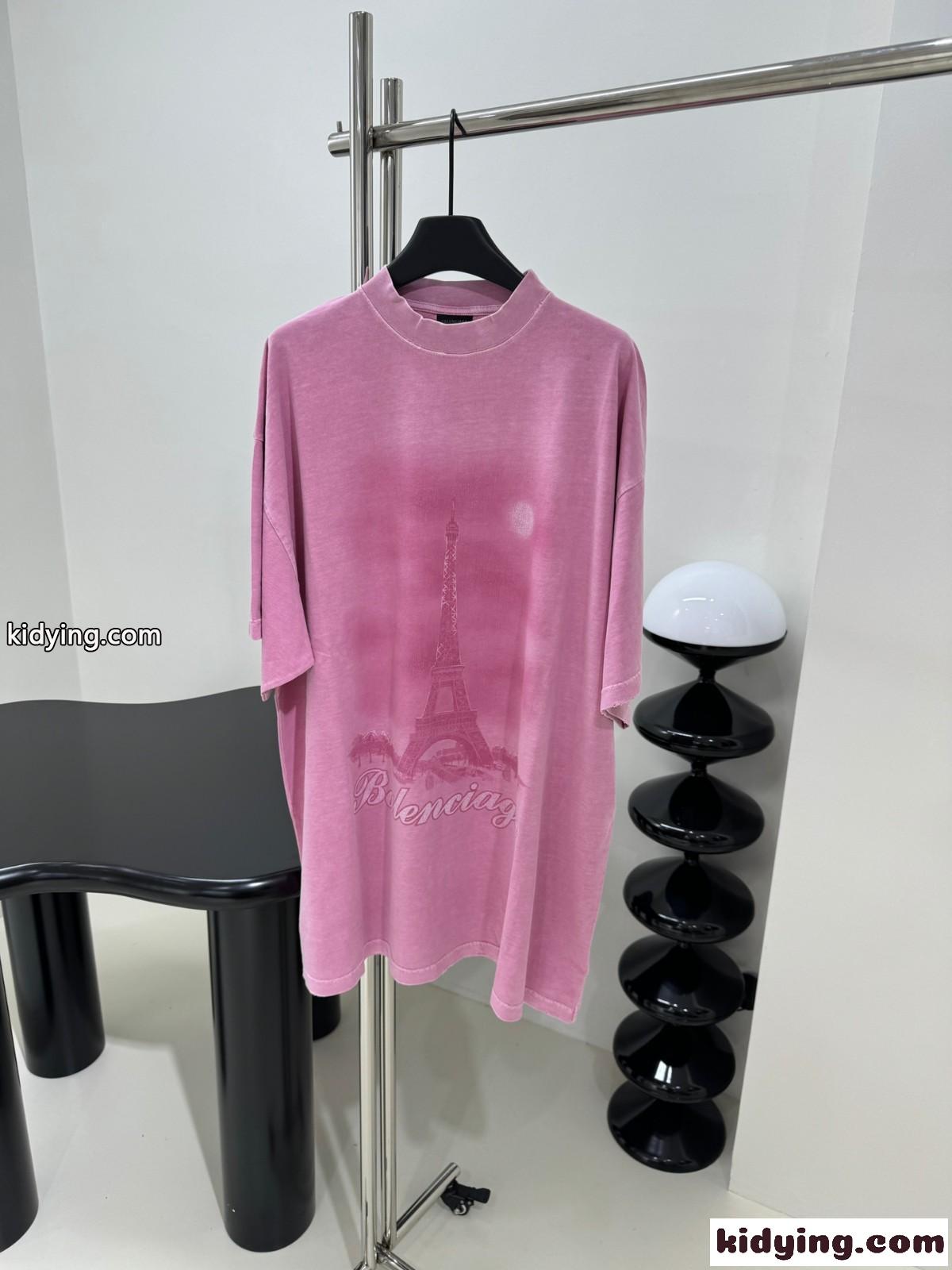 PARIS MOON 半袖Tシャツ オーバーサイズ バレンシアガ Tシャツ コピー ピンク-0